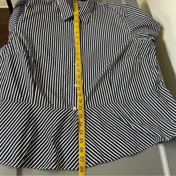 Lauren Ralph Lauren 22W Black White Striped Peplum Button Blouse Work Office - Picture 11 of 11